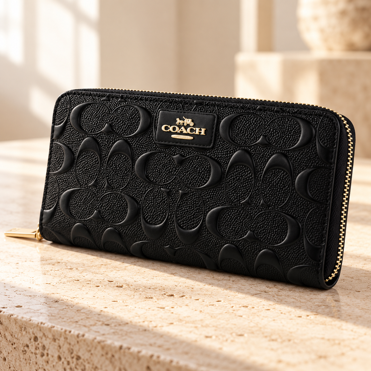 Coach Signature Leather Long Zip-Around Wallet – Black, F53834