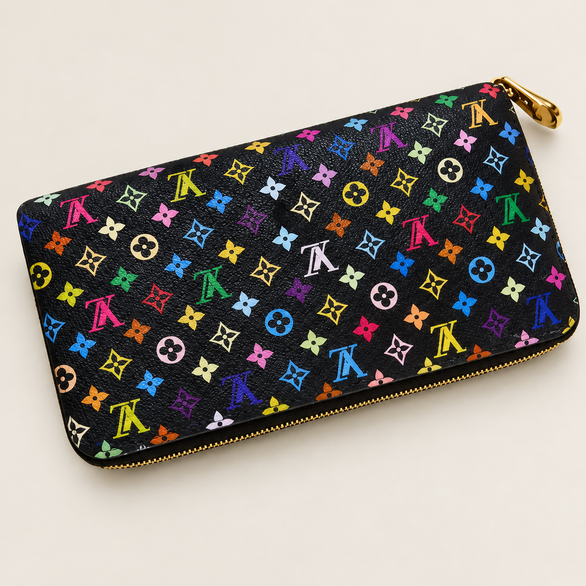 Women’s Long Zip-Around Wallet Clutch – Black Multicolor Monogram