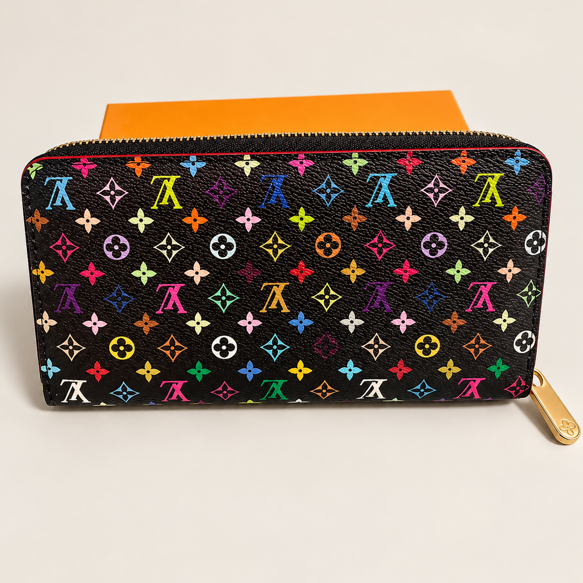 Women’s Long Zip-Around Wallet Clutch – Black Multicolor Monogram