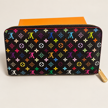 Women’s Long Zip-Around Wallet Clutch – Black Multicolor Monogram
