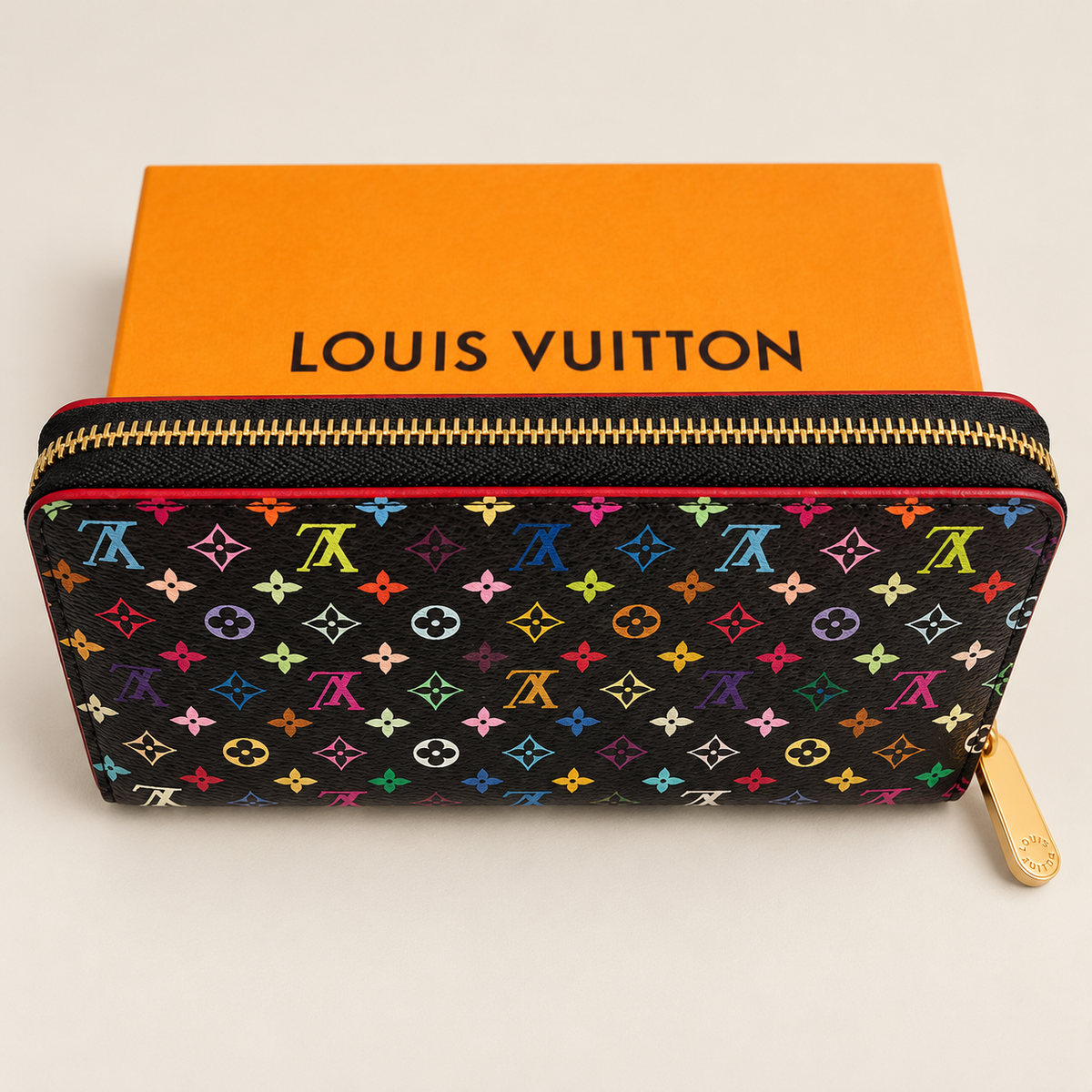 Women’s Long Zip-Around Wallet Clutch – Black Multicolor Monogram