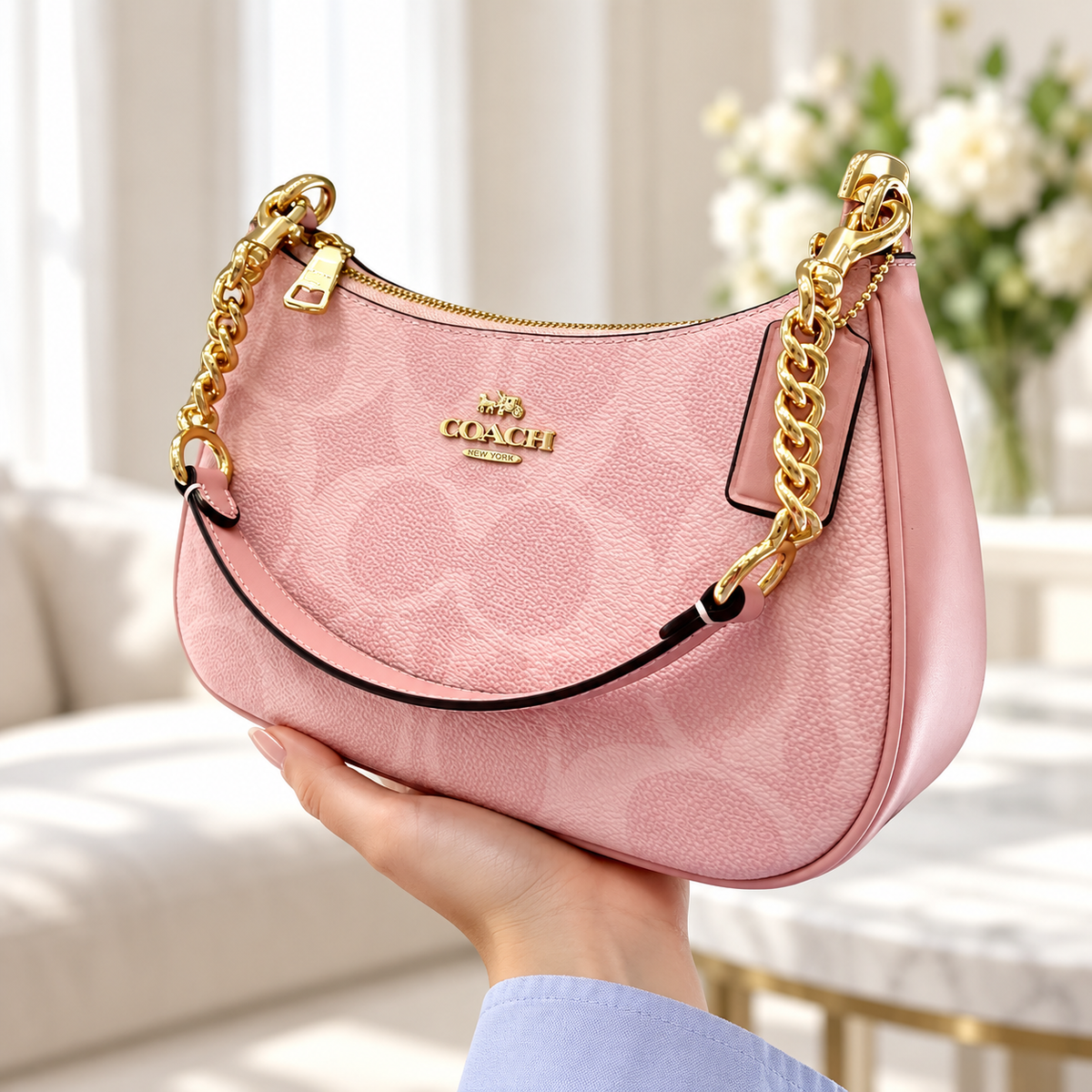 Coach Teri Shoulder Bag in Signature Canvas – Powder Pink, CAL51