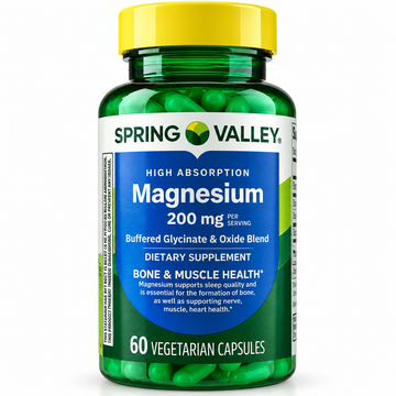 Spring Valley Magnesium 200mg Supplement for Sleep & Bone Support – 60 Capsules