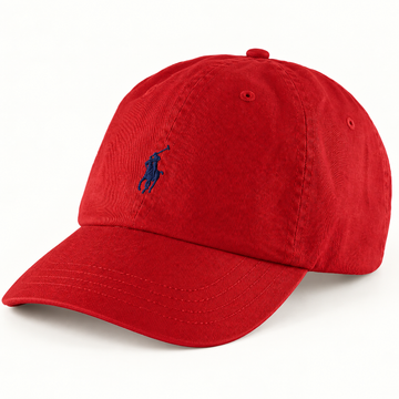 Polo Ralph Lauren Unisex Adjustable Cotton Baseball Cap with Navy Blue Logo – Red