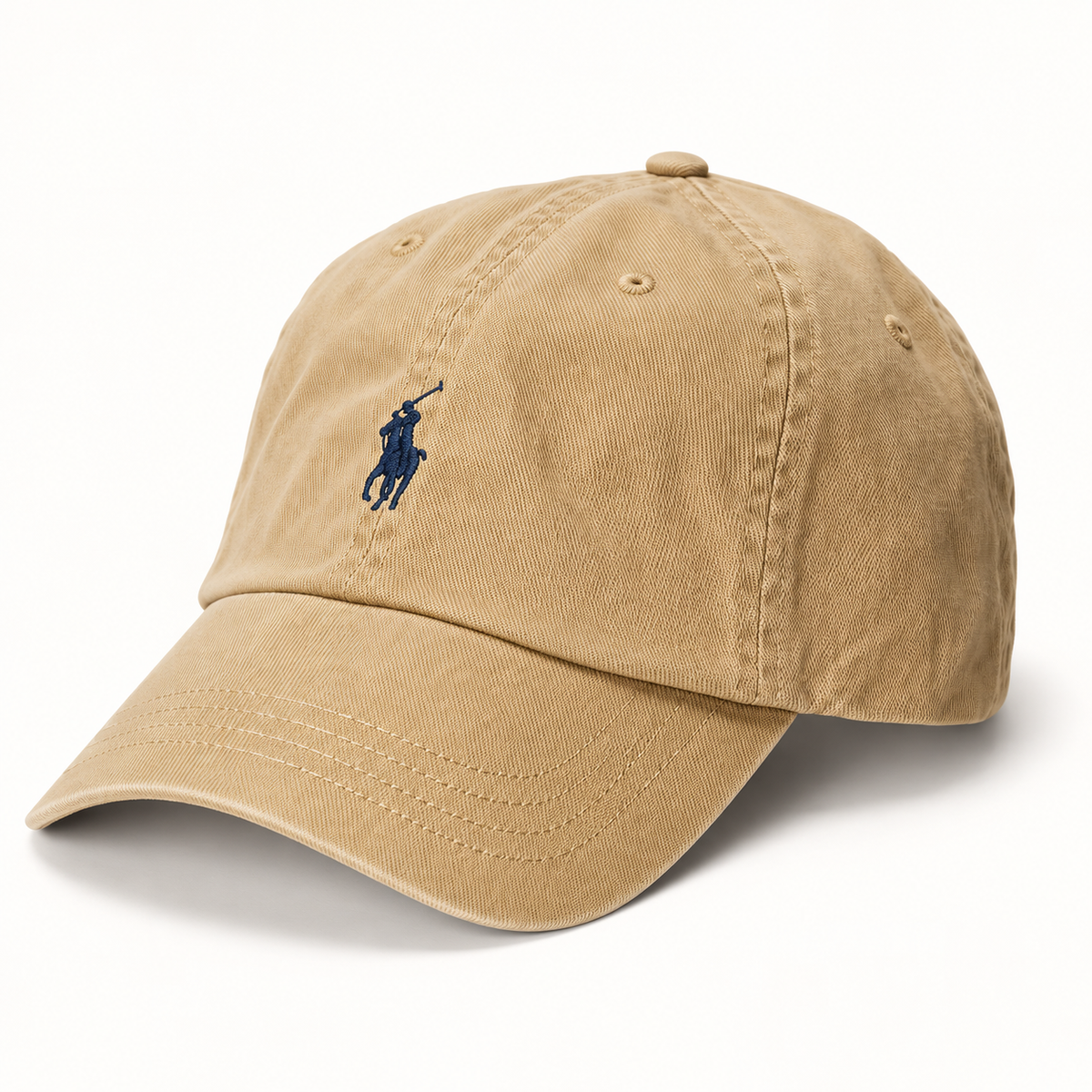 Polo Ralph Lauren Unisex Adjustable Cotton Baseball Cap with Navy Blue Logo – Khaki Beige