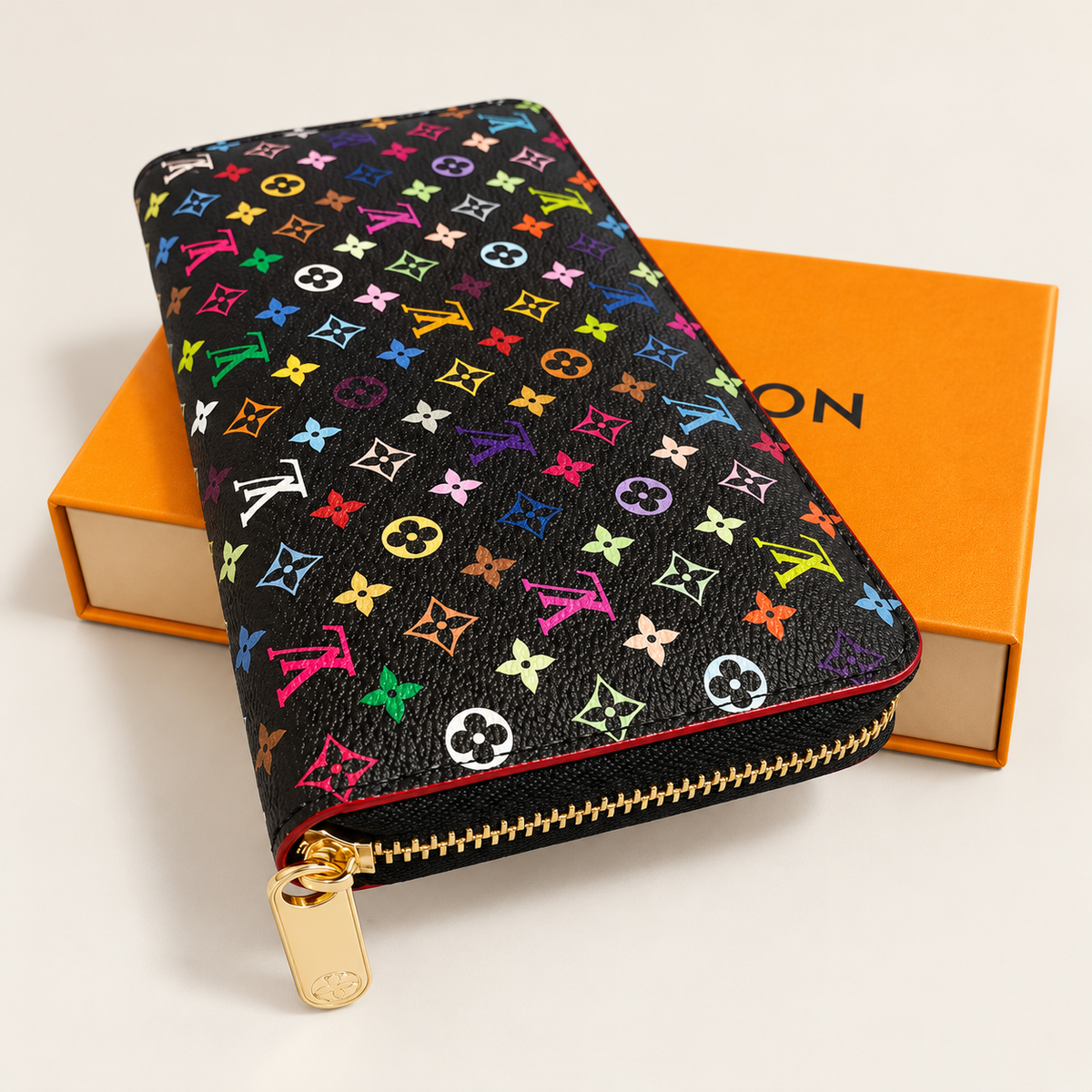 Women’s Long Zip-Around Wallet Clutch – Black Multicolor Monogram