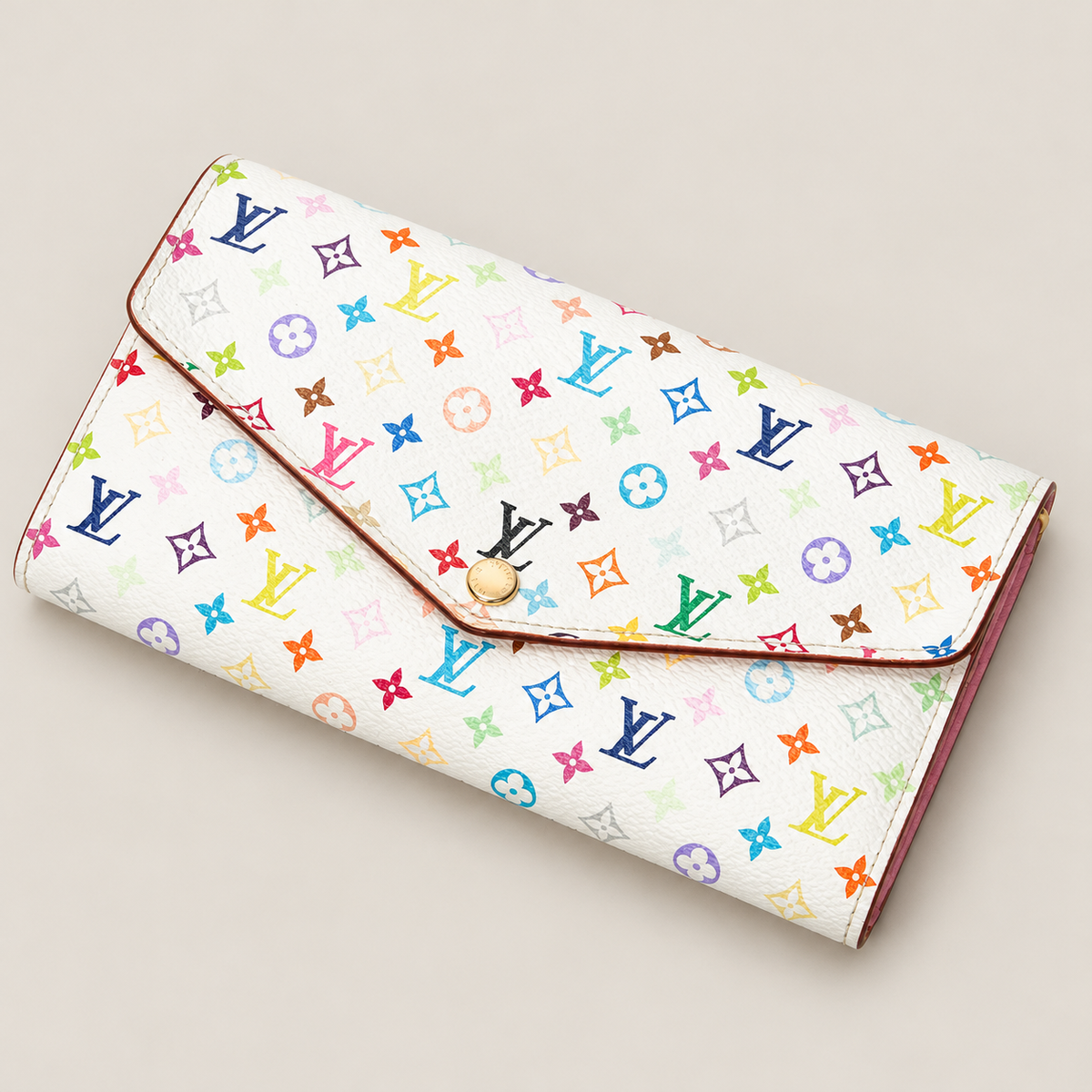 Louis Vuitton Sarah Multicolor Monogram Long Wallet – White with Pink Interior