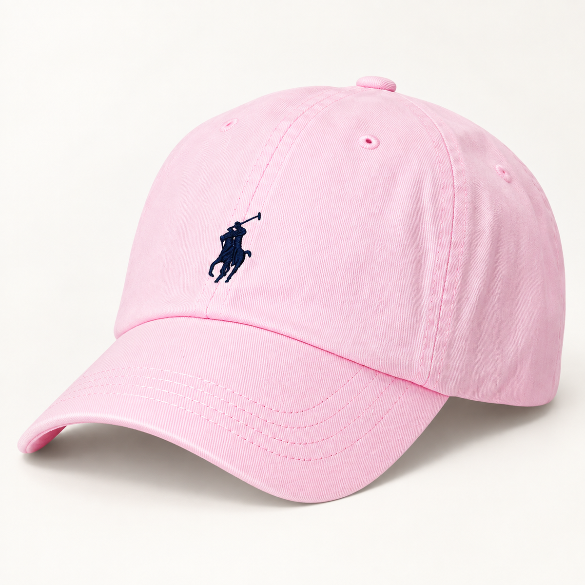 Polo Ralph Lauren Unisex Adjustable Cotton Baseball Cap with Navy Blue Logo – Light Pink