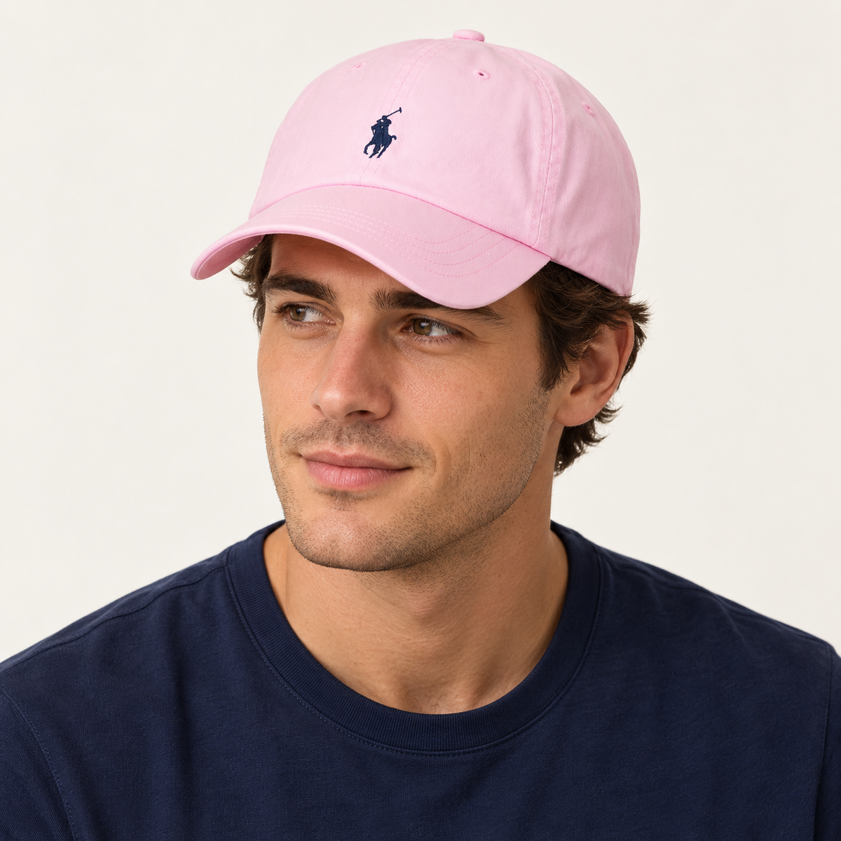 Polo Ralph Lauren Unisex Adjustable Cotton Baseball Cap with Navy Blue Logo – Light Pink