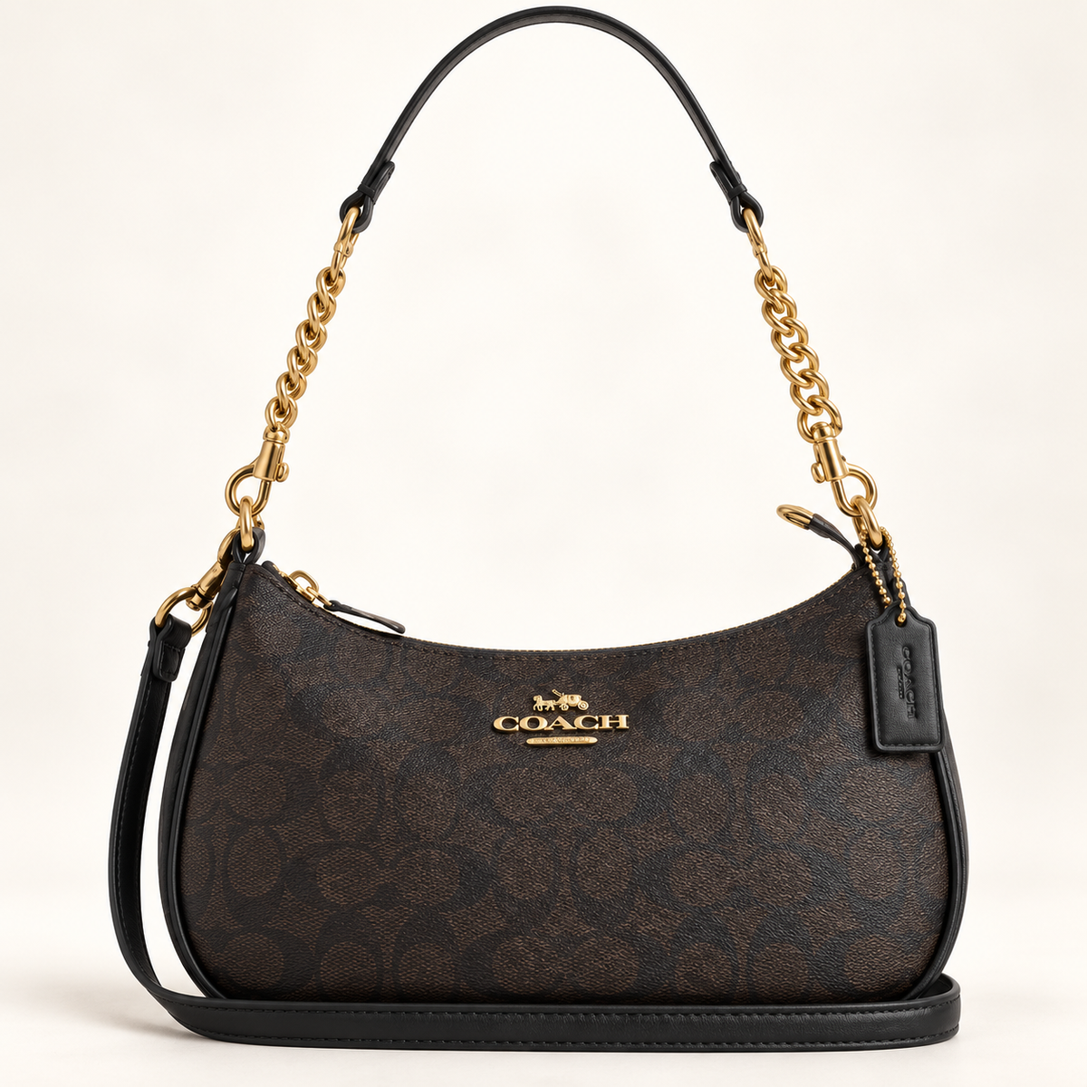 Coach Teri Shoulder Bag in Signature Canvas – Gold/Walnut/Black, CA548