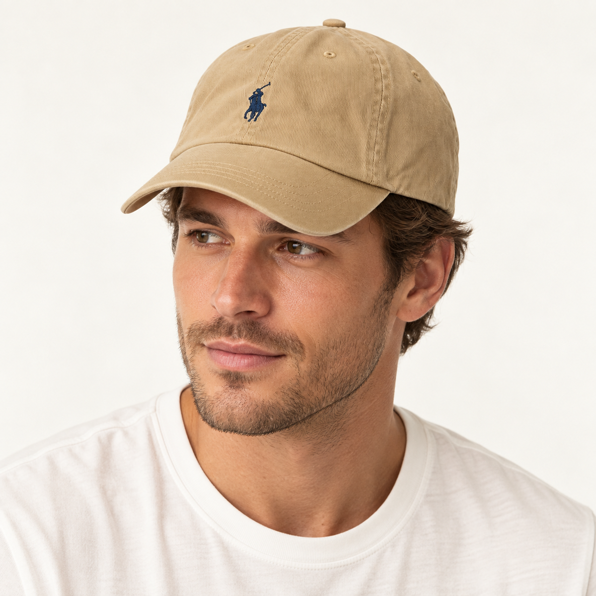 Polo Ralph Lauren Unisex Adjustable Cotton Baseball Cap with Navy Blue Logo – Khaki Beige