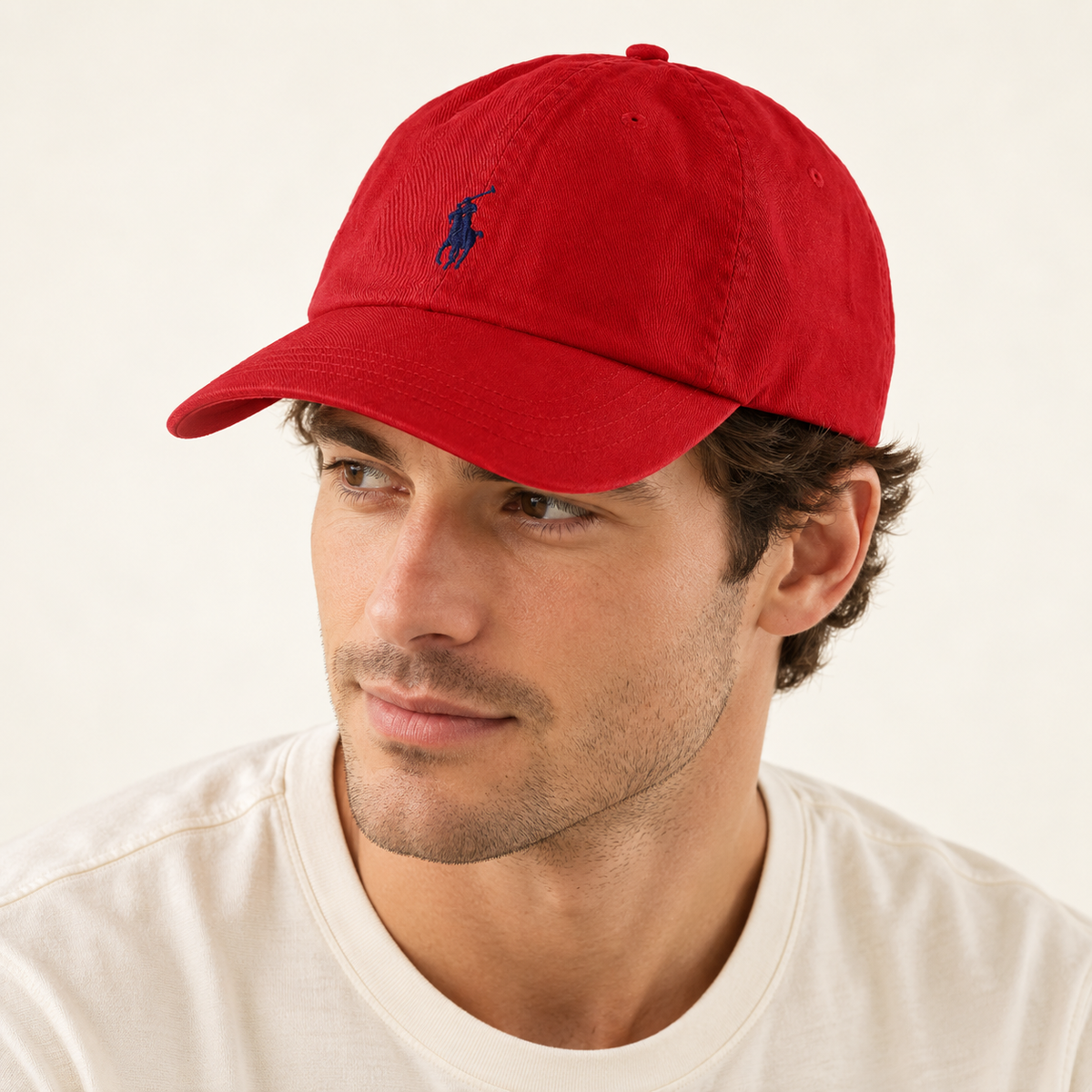 Polo Ralph Lauren Unisex Adjustable Cotton Baseball Cap with Navy Blue Logo – Red