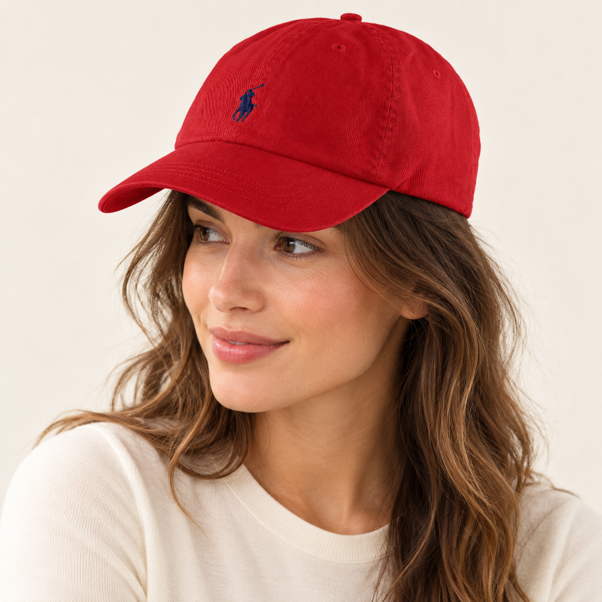 Polo Ralph Lauren Unisex Adjustable Cotton Baseball Cap with Navy Blue Logo – Red