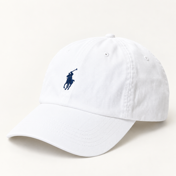 Polo Ralph Lauren Unisex Adjustable Cotton Baseball Cap with Navy Blue Logo – White