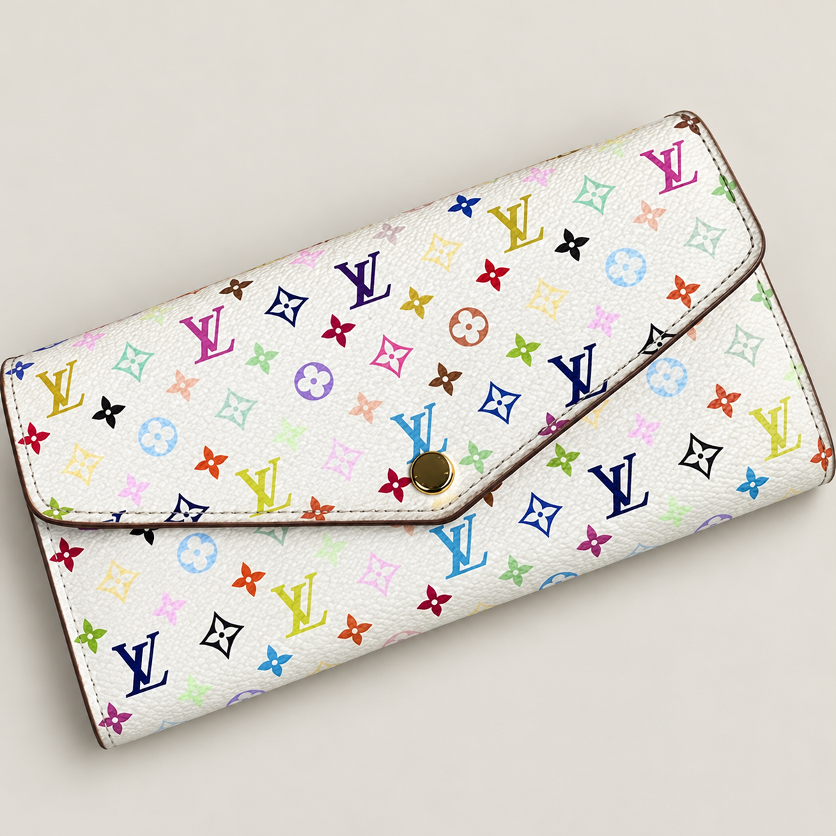 Louis Vuitton Sarah Multicolor Monogram Long Wallet – White with Pink Interior