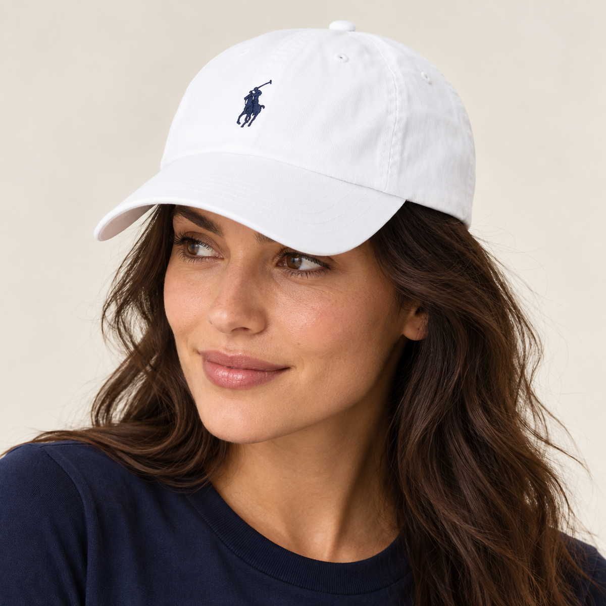 Polo Ralph Lauren Unisex Adjustable Cotton Baseball Cap with Navy Blue Logo – White